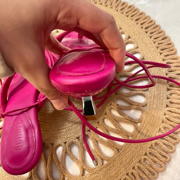 Schutz S-Meghan Mid Hot Pink Translucent Strap Ankle Lace Up Heel Sandals 7.5 - Picture 9 of 11